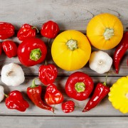 Set of vegetables on wooden table